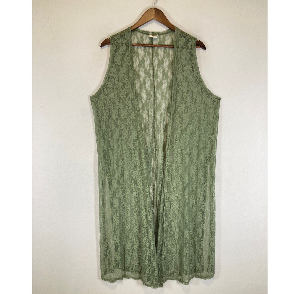 Earthy Ethereal LuLaRoe Womens XL Sage Green Floral Lace Slvless Duster Cardigan